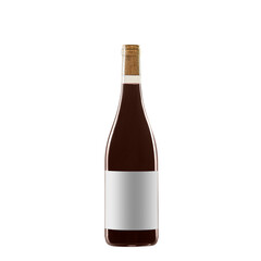 red wine bottle with blank label isolated on white background.