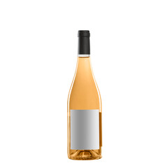 rose wine bottle with blank label isolated on white background.