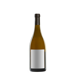 white wine bottle with blank label isolated on white background.