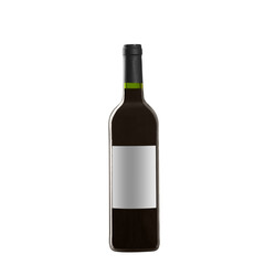 red wine bottle with blank label isolated on white background.