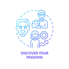 Discover your passions blue gradient concept icon. What to do if you made bad career choice abstract idea thin line illustration. Exploration. Isolated outline drawing. Myriad Pro-Bold font used