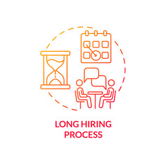 Long hiring process red gradient concept icon. Red flag in job interview abstract idea thin line illustration. Losing interest. Low professionalism. Isolated outline drawing. Myriad Pro-Bold font used