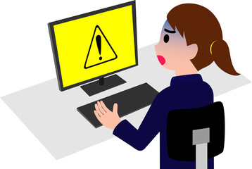 パソコンに警告画面が表示（女性）