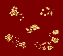 Branch of Cherry blossom on white.Vector illustration Sakura Flower,Nice Peach blossom isolated vector.Japanese floral.Nature background with blossom branch of sakura flower vector.Gold line apricot.