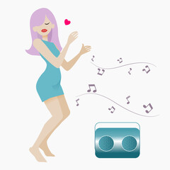 A girl is dancing happily along with music.