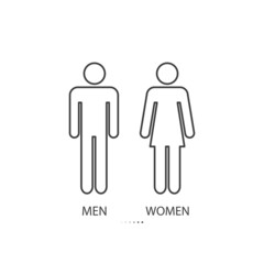 Men and women flat vector illustration glyph style black thin line design. Isolated on white background.