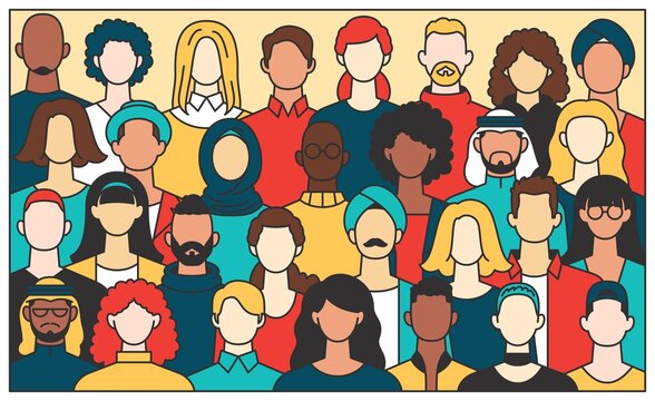 Multicultural group of people flat vector illustration