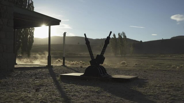 Change of train tracks in the middle of the desert. A lonely train station in the Argentine Patagonian steppe.