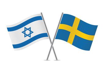 Israel and Sweden crossed flags. Israeli and Swedish flags isolated on white background. Vector icon set. Vector illustration.