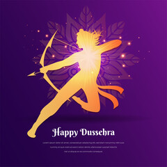 Celebration of dussehra background illustration. Happy dussehra design with lord Rama silhouette.