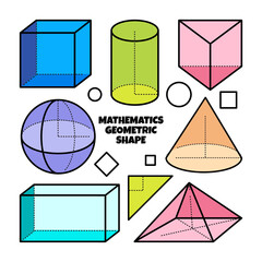 Mathematics Geometric shape doodle illustration with colored hand drawn style - obrazy, fototapety, plakaty