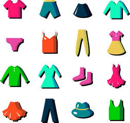 set fashion clothes icons with shadows