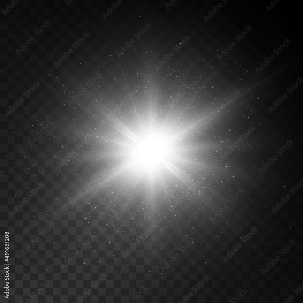 Aufkleber light effect. the star flared brightly. gold glitter texture with lots of chaotic sparkles. vecto