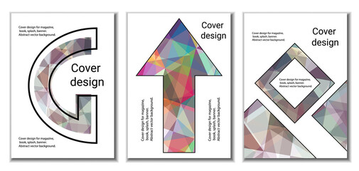 Cover design. Set of 3 covers. Imitation of crumpled paper. Unusual bright abstract background for magazine, book, splash, banner, vector. Imitation of crumpled paper