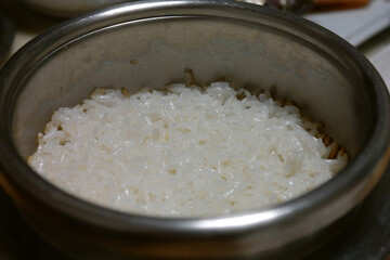 Freshly cooked white rice Hot Stone Pot Rice