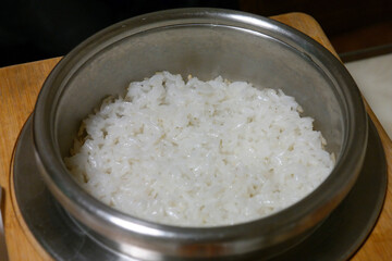 Freshly cooked white rice Hot Stone Pot Rice