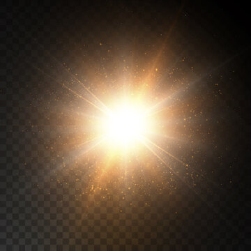 Light Effect. The Star Flared Brightly. Gold Glitter Texture With Lots Of Chaotic Sparkles. Vector