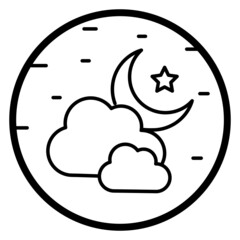 night with a new moon or chaand raat Concept, Crescent moon with clouds Vector Icon Design, Muslim festival Symbol, Lesser Eid and Islamic Holidays Sign, holy Ramazan stock illustration