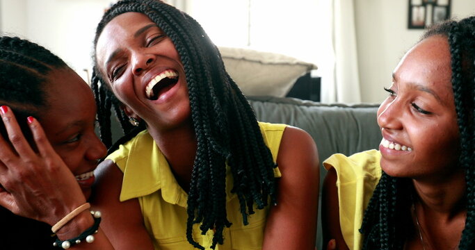 Mother And Teen Daughters Together. African Black Ethnicity