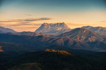 Fotobehang Scenery of Doi Luang Chiang Dao mountain in national park at the sunset from Den TV viewpoint © Mumemories
