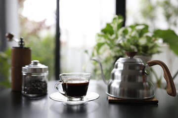 Coffee cup and stainless drip pot
