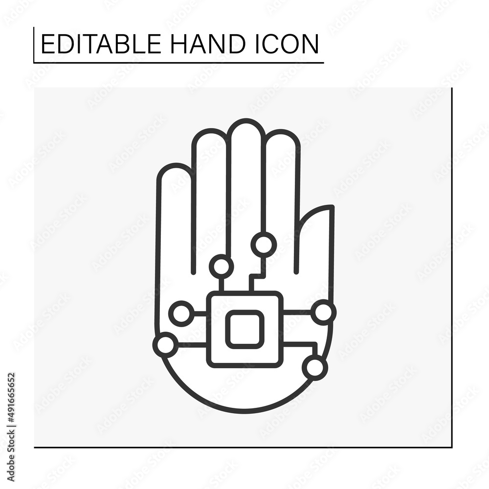 Poster hand with chip line icon.. modern technology. microchip. futuristic.hand concept. isolated vector il