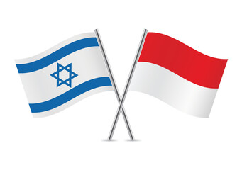 Israel and Indonesia crossed flags. Israeli and Indonesian flags isolated on white background. Vector icon set. Vector illustration.