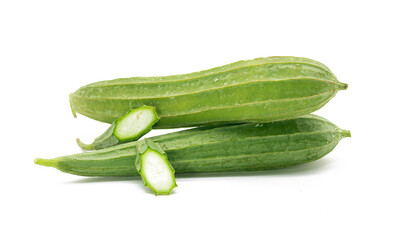 Fresh Angled loofah or Ridge gourd slice over on white background