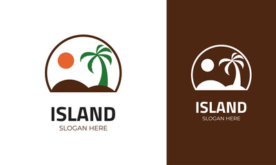 Beach island logo design with tourism or holiday concept