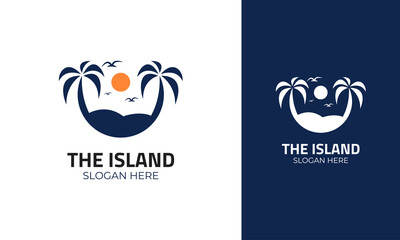 Island logo design with the summer beach concept and tropical