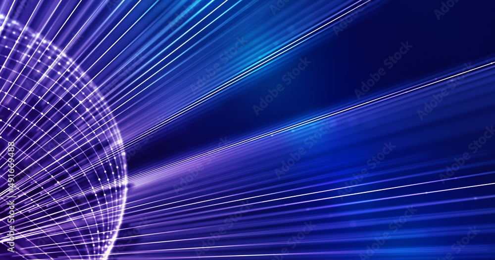 Poster abstract blue background with lines and lights opening a data portal.