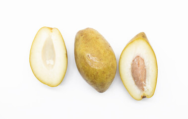 olive with slices isolated on white background, its a raw product of olive oil, healthy olive