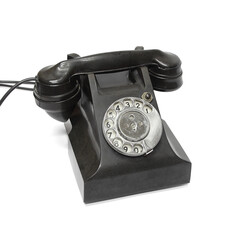 Vintage black phone isolated on a white background