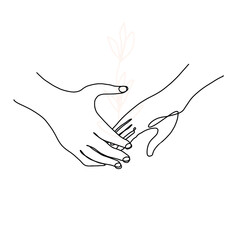 Couple holding hands one line, sketch, vector, hand drawing.
