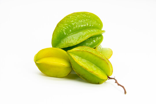 group of carambolas or Star fruits on white background.