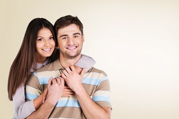 Young attractive couple, man and woman. The concept for pre-wedding photography.