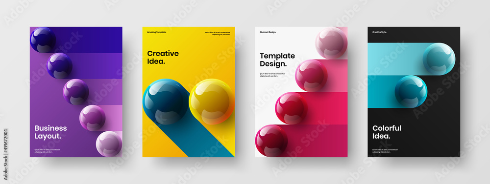 Poster original leaflet a4 design vector layout collection. fresh 3d balls postcard template composition.
