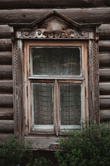 Old windows in village houses. Russian province. Sarapul 