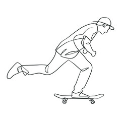 Continuous line drawing of man playing skateboard © hendripiss
