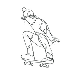 Obraz na płótnie Canvas Continuous line drawing of man playing skateboard