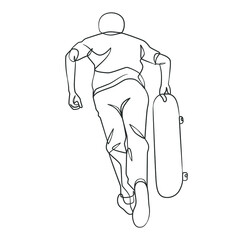 Continuous line drawing of man playing skateboard