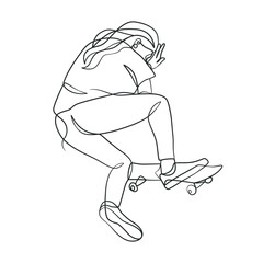 Continuous line drawing of girl playing skateboard