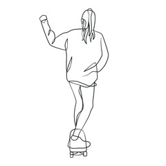 Continuous line drawing of girl playing skateboard