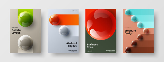 Abstract booklet vector design layout bundle. Creative 3D balls corporate cover concept collection.