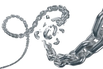 3D illustration of broken iron chain