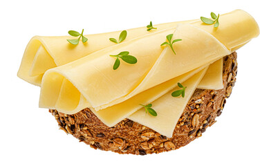 Gouda cheese slices on rye bread isolated - Powered by Adobe