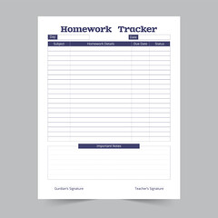 Homework Tracker KDP Template Design, Assignment Template, Back to School, Student Notebook, Homework Logbook