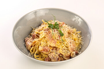 Italian traditional Pasta Carbonara with bacon
