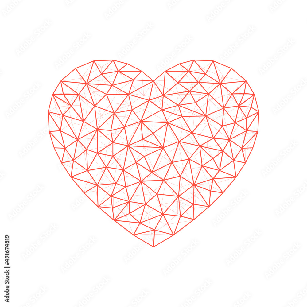 Aufkleber red heart shape with low poly black connected lines. abstract heart symbol with triangular linear sh