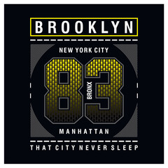 Brooklyn typography tee graphic design for t-shirt, vector illustration